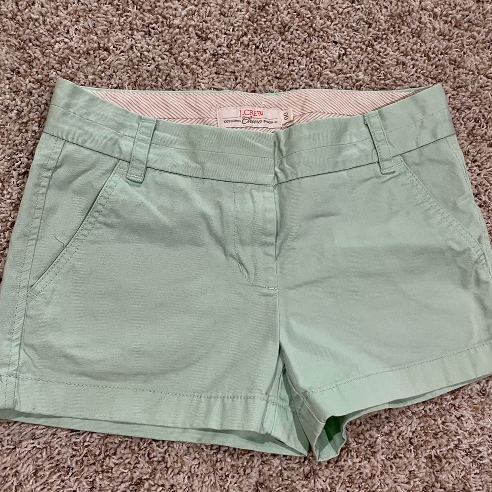 J.Crew chino shorts size 00 mint green, 3" inseam